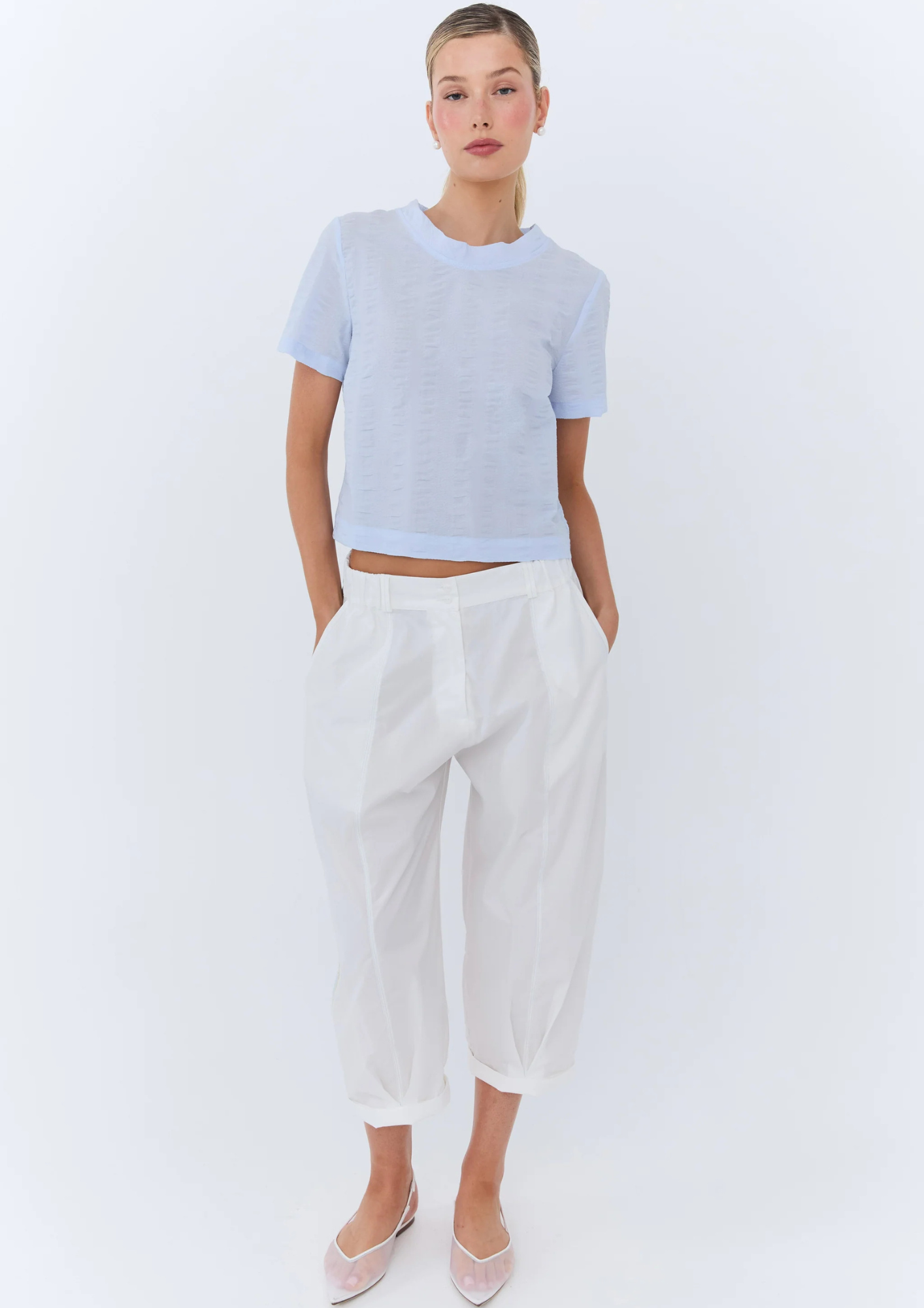 Eder - Gabrielle Tee - Sky Blue - Seersucker