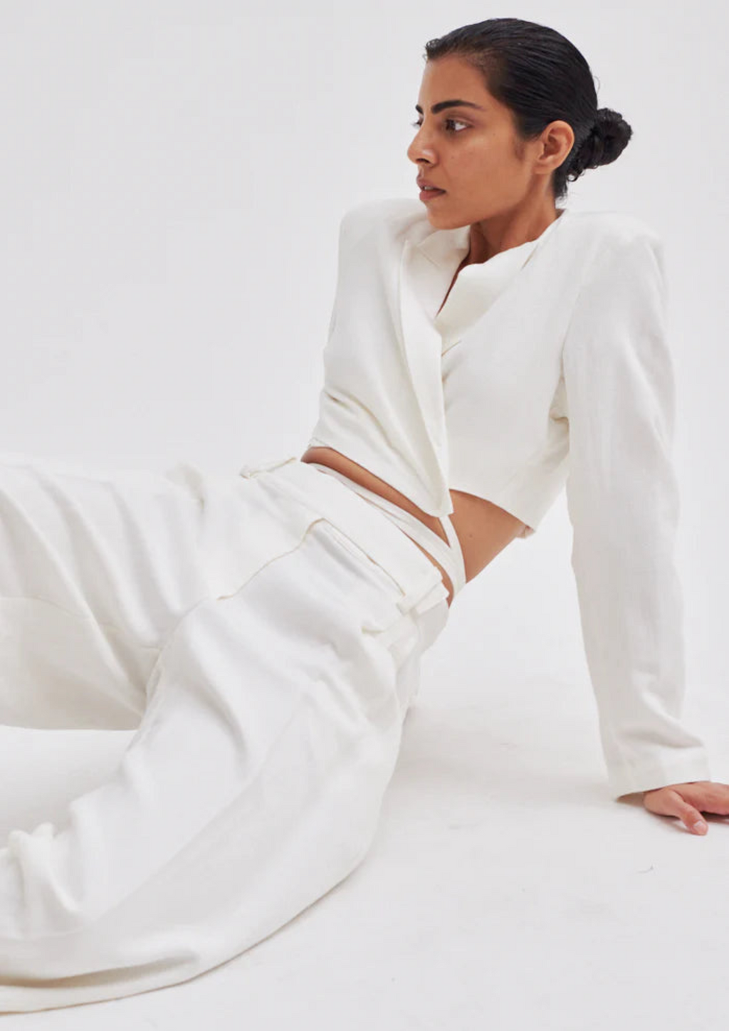 Second Female - Lino Cropped Blazer Antique White