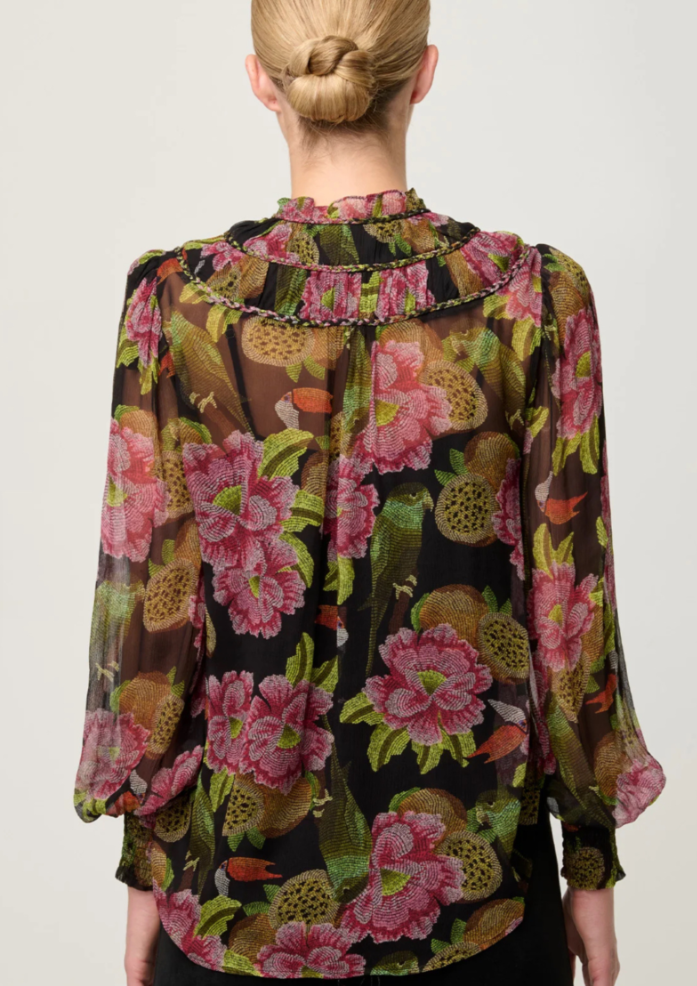 Once Was Estrella Braided Chiffon Blouse