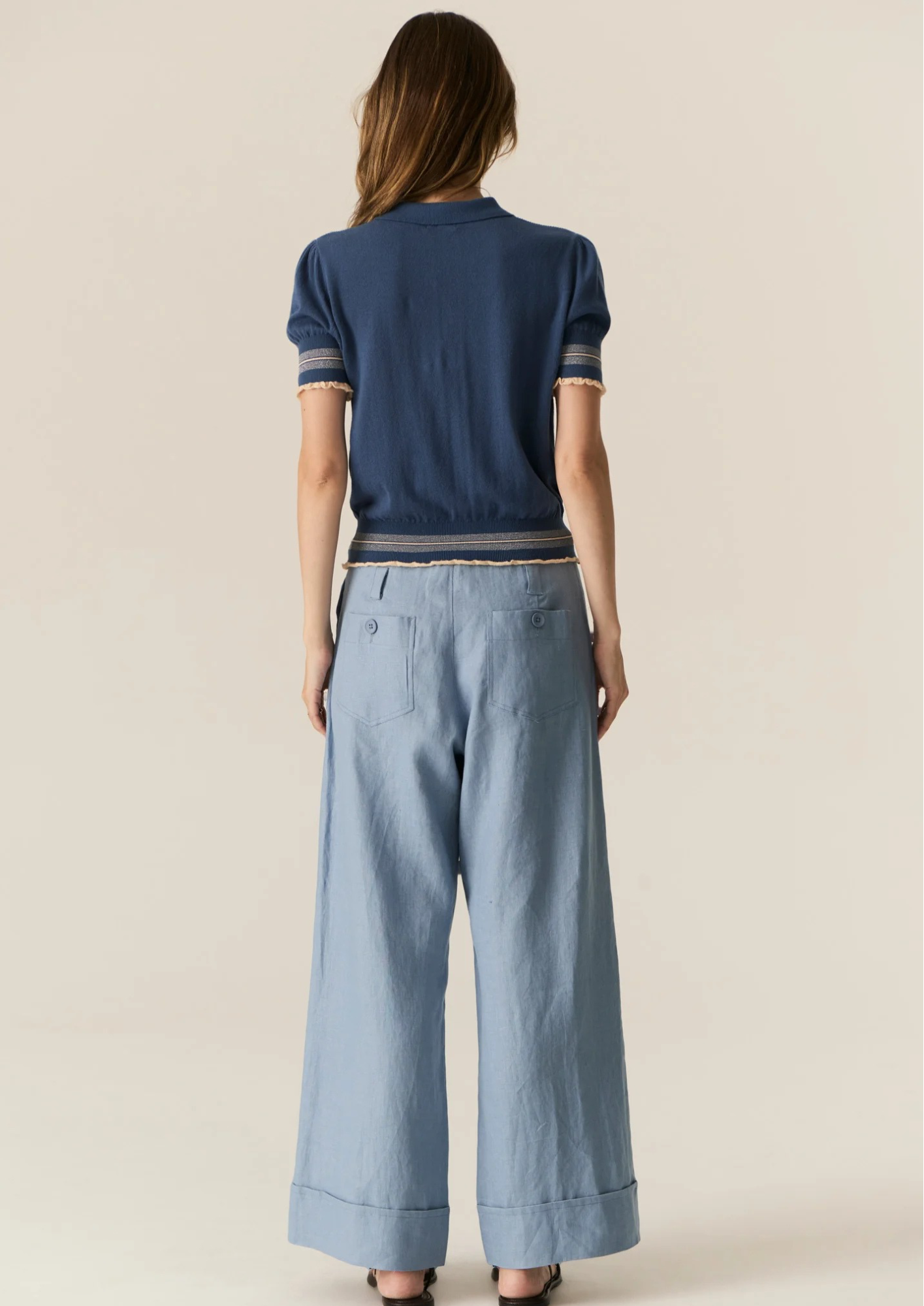 POL Lask Knit Polo - Blue/Ecru