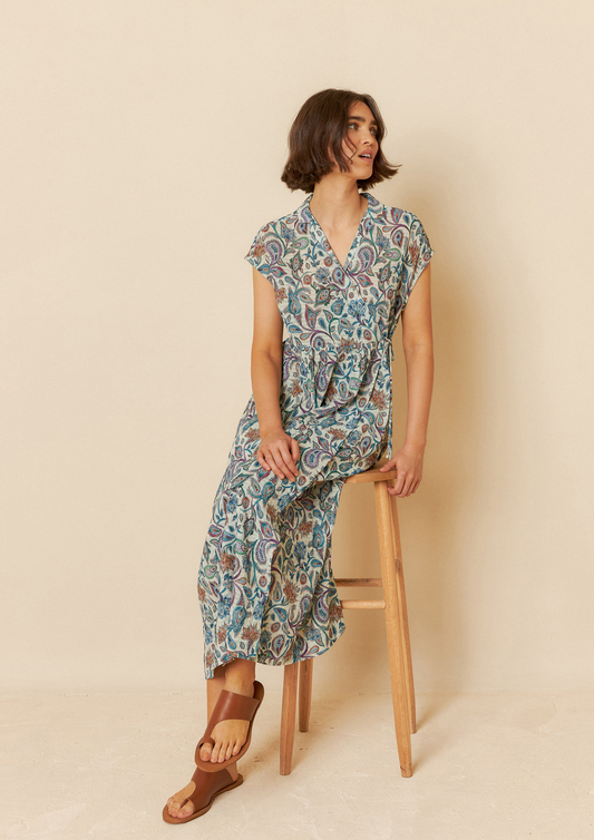 Indi & Cold Paisley Crossover Multicolour 100% Organic Cotton Woven Dress