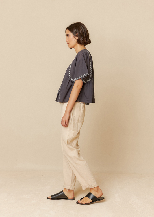 Indi & Cold Carbon Embroidered Trapeze Woven Shirt