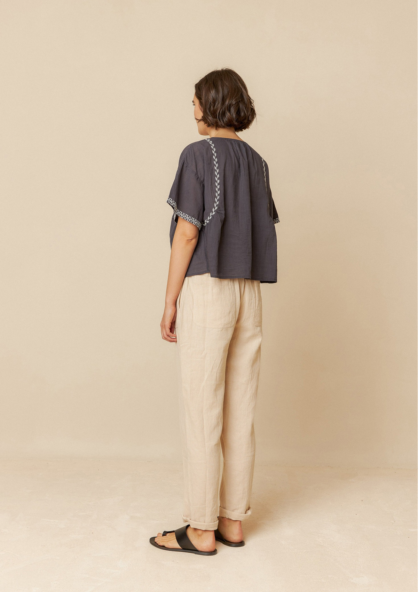 Indi & Cold Carbon Embroidered Trapeze Woven Shirt