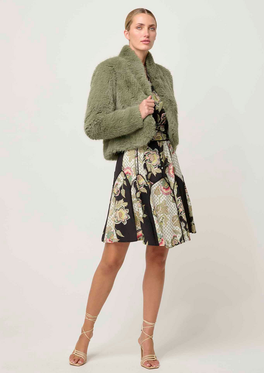 Once Was Reina Faux Fur Cropped Jacket - Jade Mist