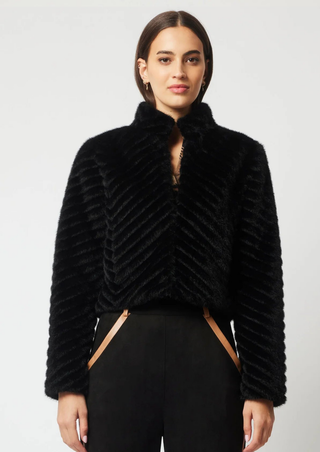 Once Was Altair Faux Fur Cropped Jacket - Black