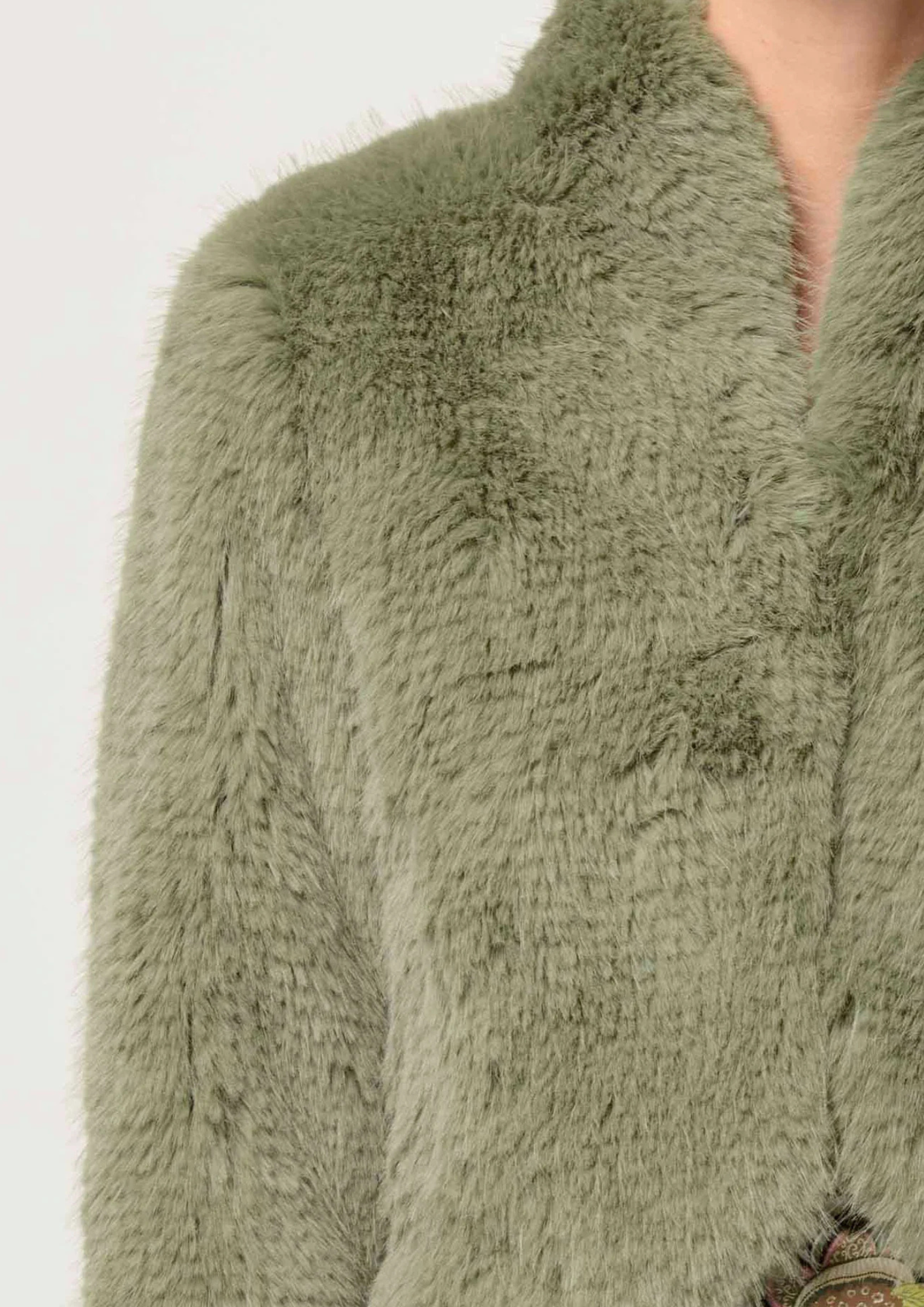 Once Was Reina Faux Fur Cropped Jacket - Jade Mist