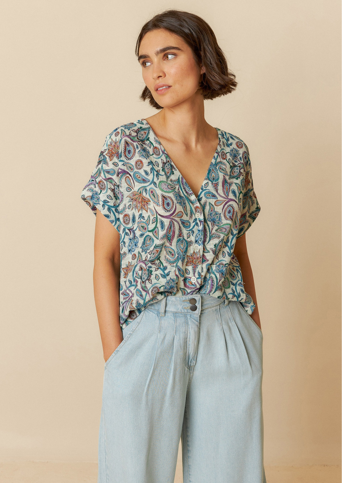 Indi & Cold Paisley Crop Multicolour 100% Organic Cotton Woven Shirt