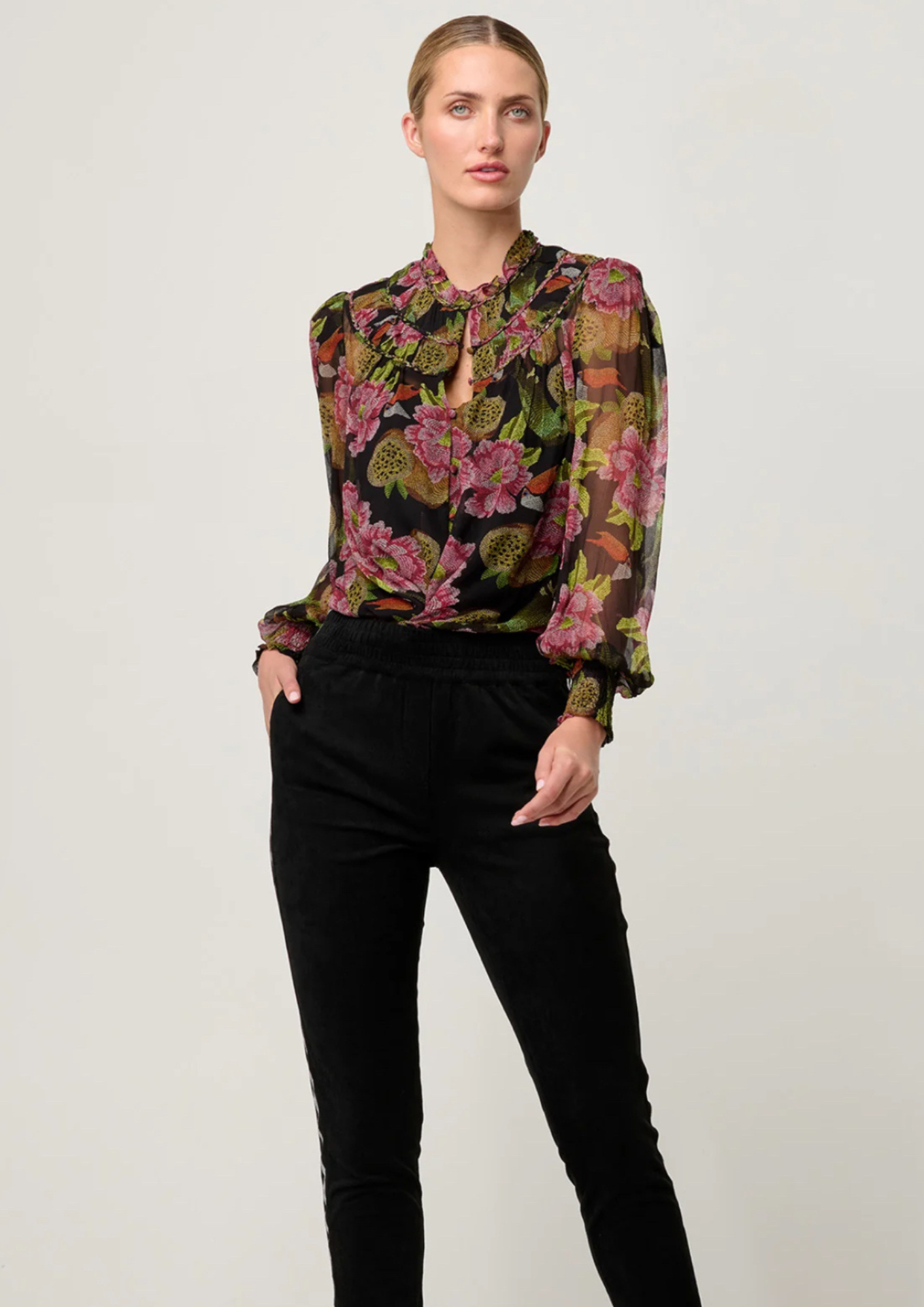 Once Was Estrella Braided Chiffon Blouse
