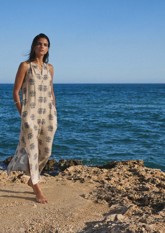 Yerse - Midi Viscose Dress - Natural Flowers