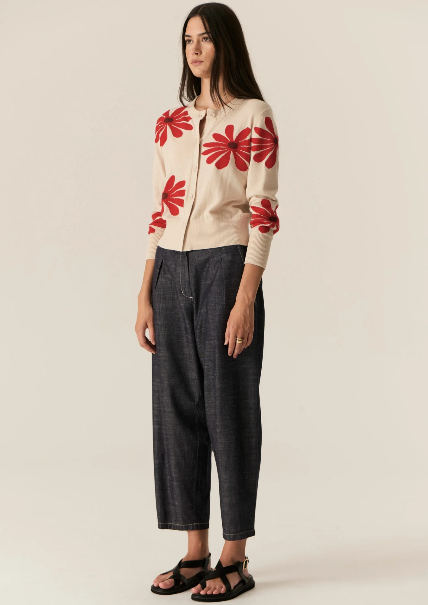 POL Lask Daisy Cardigan - Ecru/Red