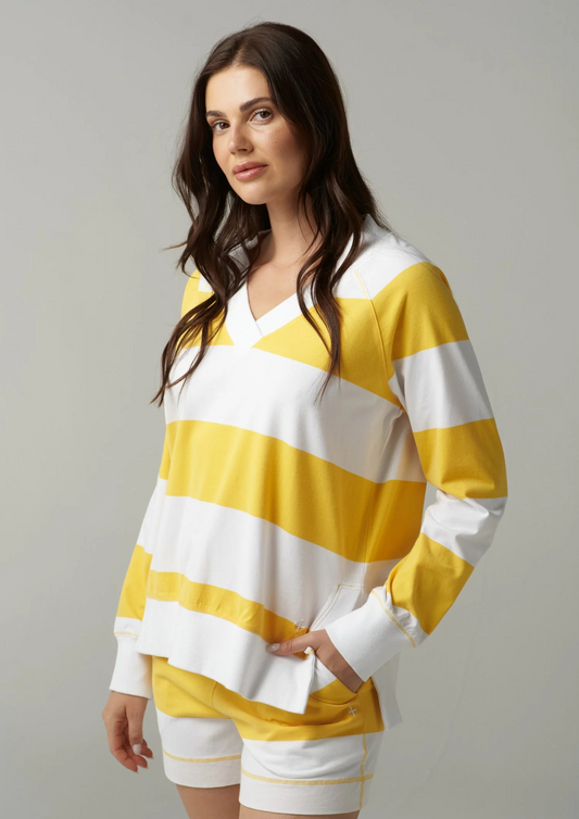 Cloth Paper Scissors - C1841 White/Daffodil Stripe V Neck Sweater