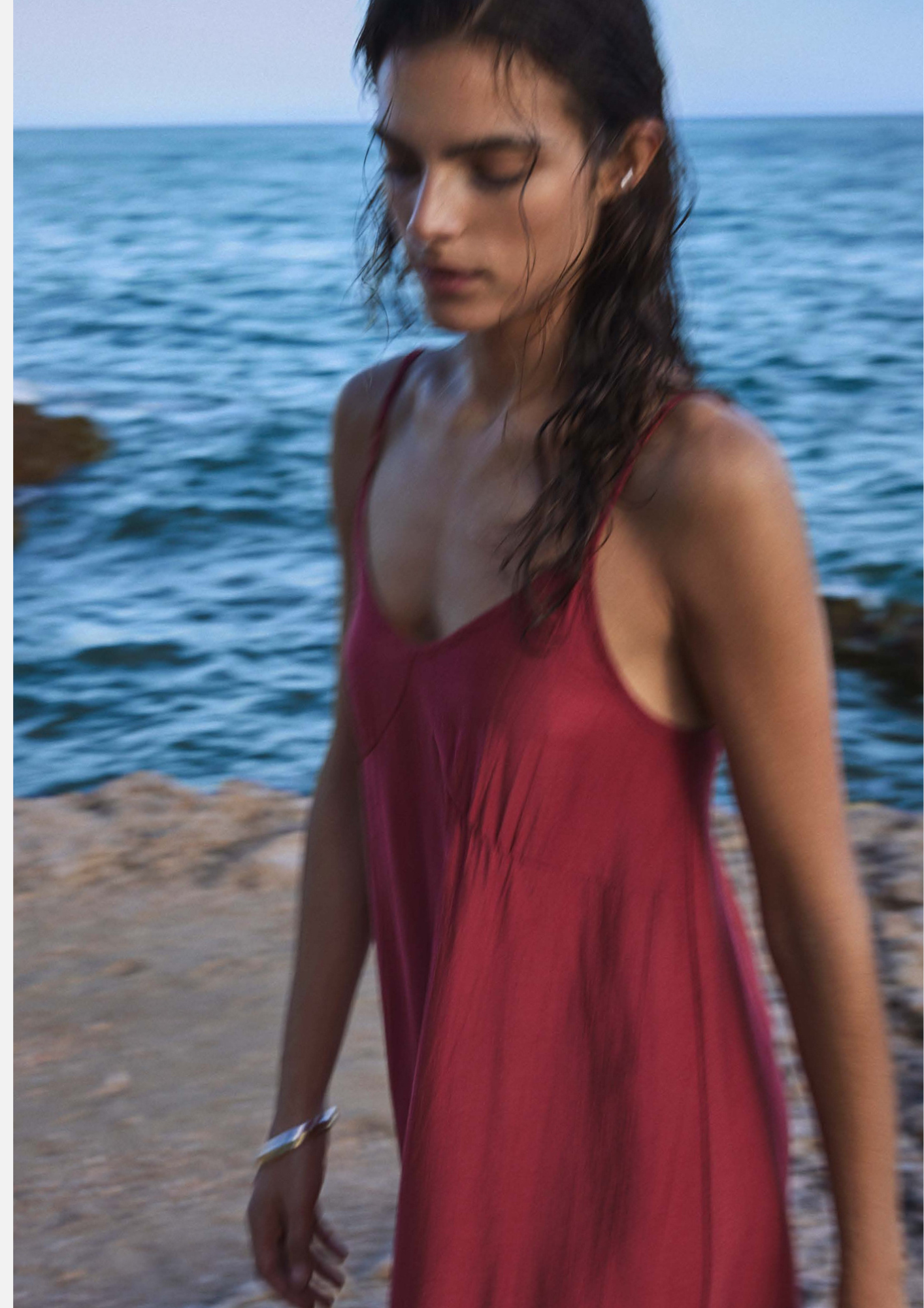 Yerse - Long Satin Dress - Dark Red