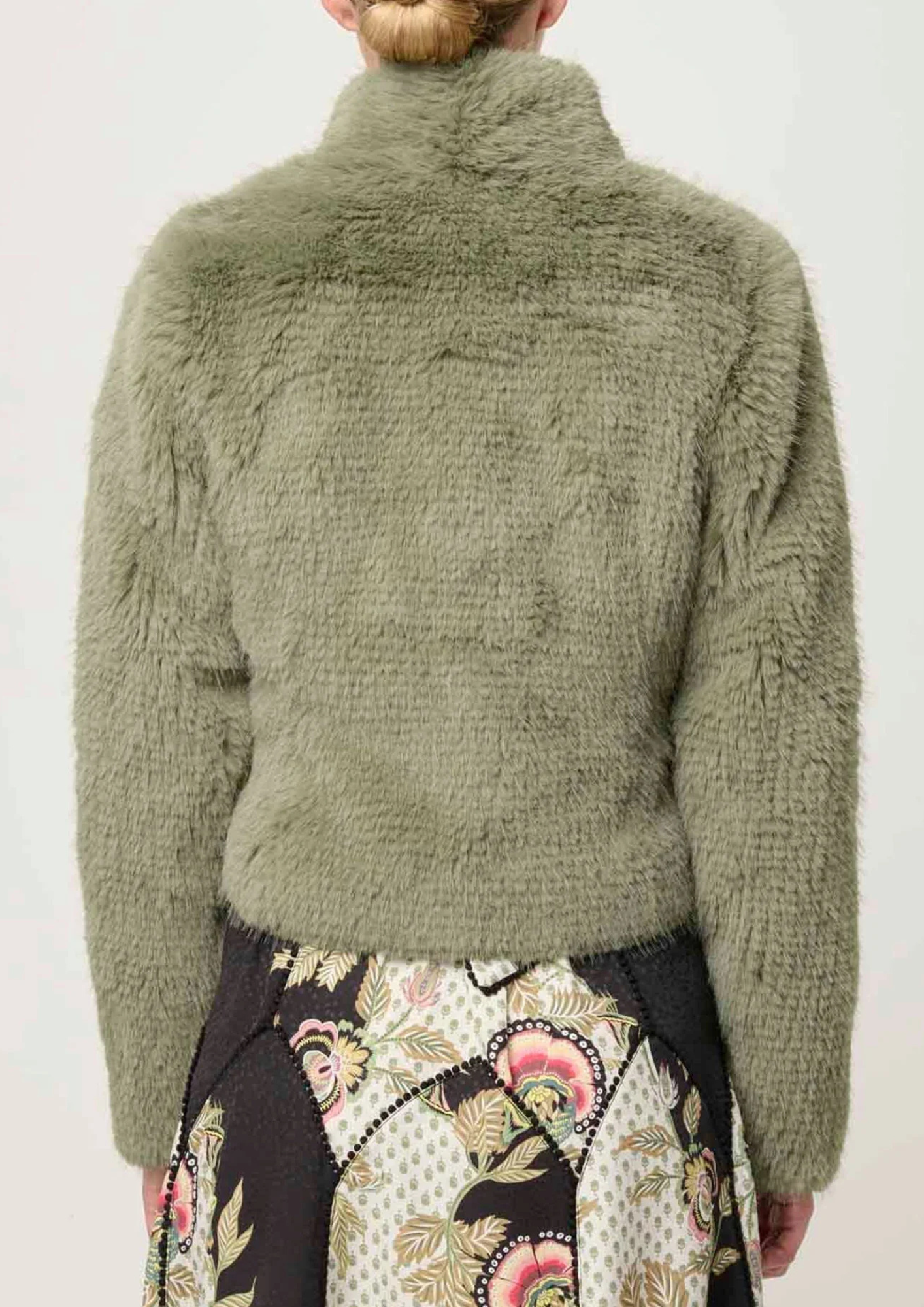 Once Was Reina Faux Fur Cropped Jacket - Jade Mist