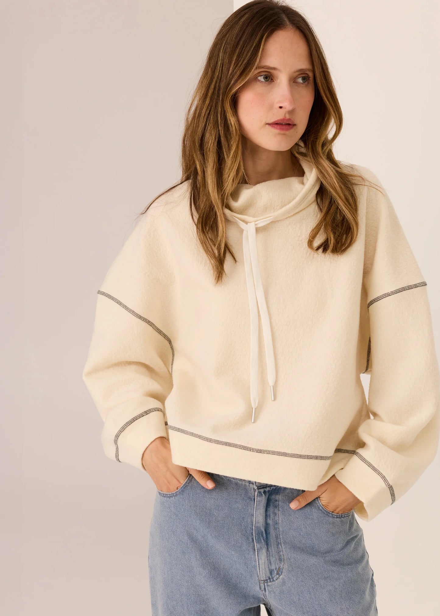 Pol Jude Drawcord Knit - Ivory/Char