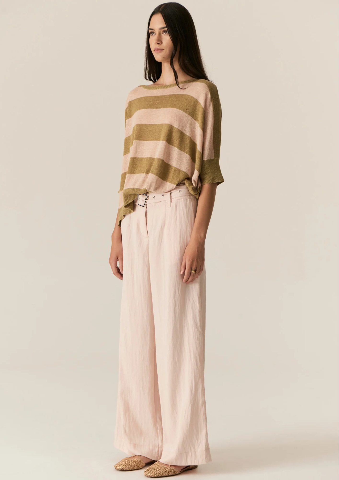 POL Milton Stripe Knit - Khaki/Pink