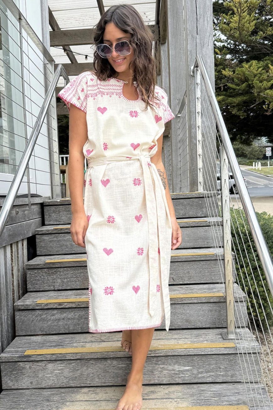 Sophie Moran - Kaftan Dress - Beige/Pink