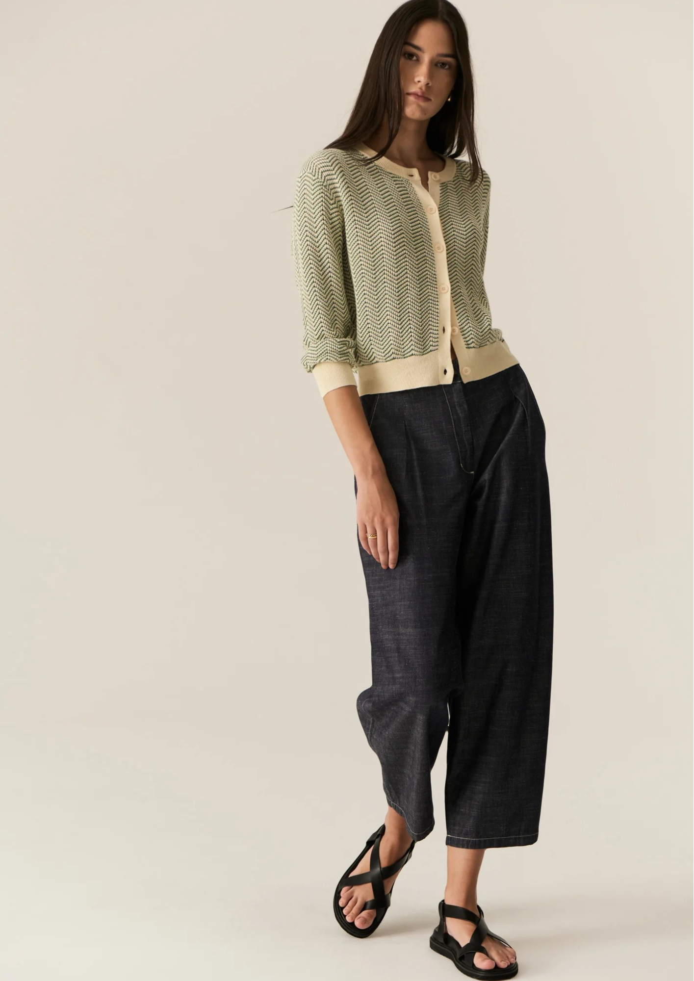 POL Jules Cardigan - Green/Ivory