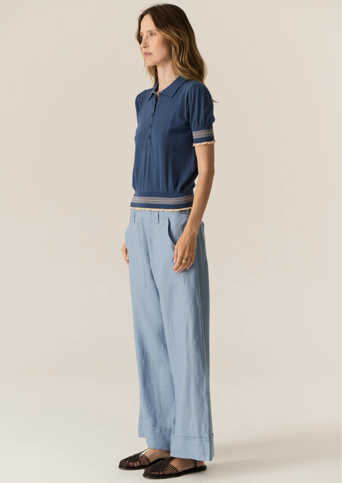 POL Lask Knit Polo - Blue/Ecru