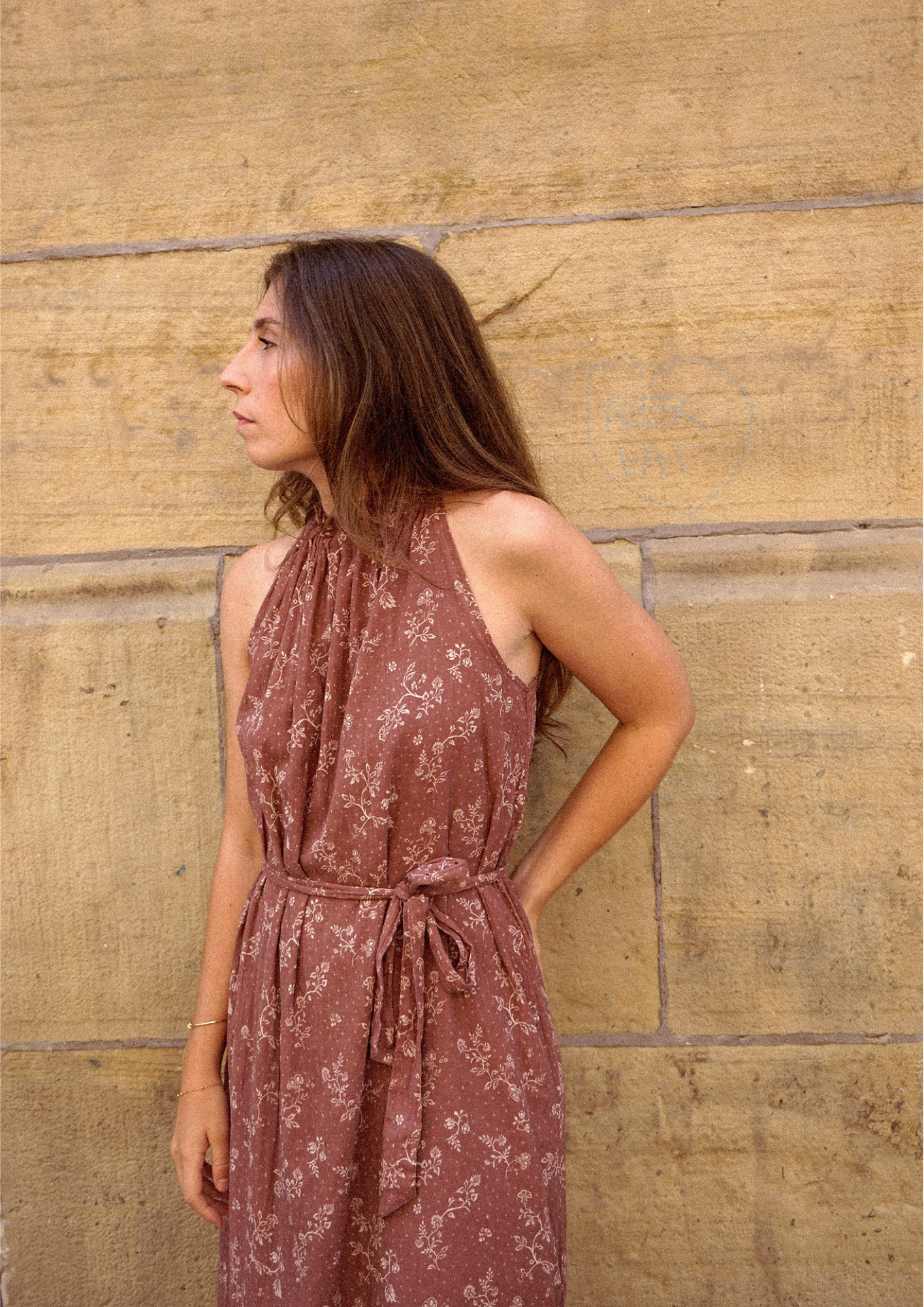 Indi & Cold Woven Halter Dress - Chocolate