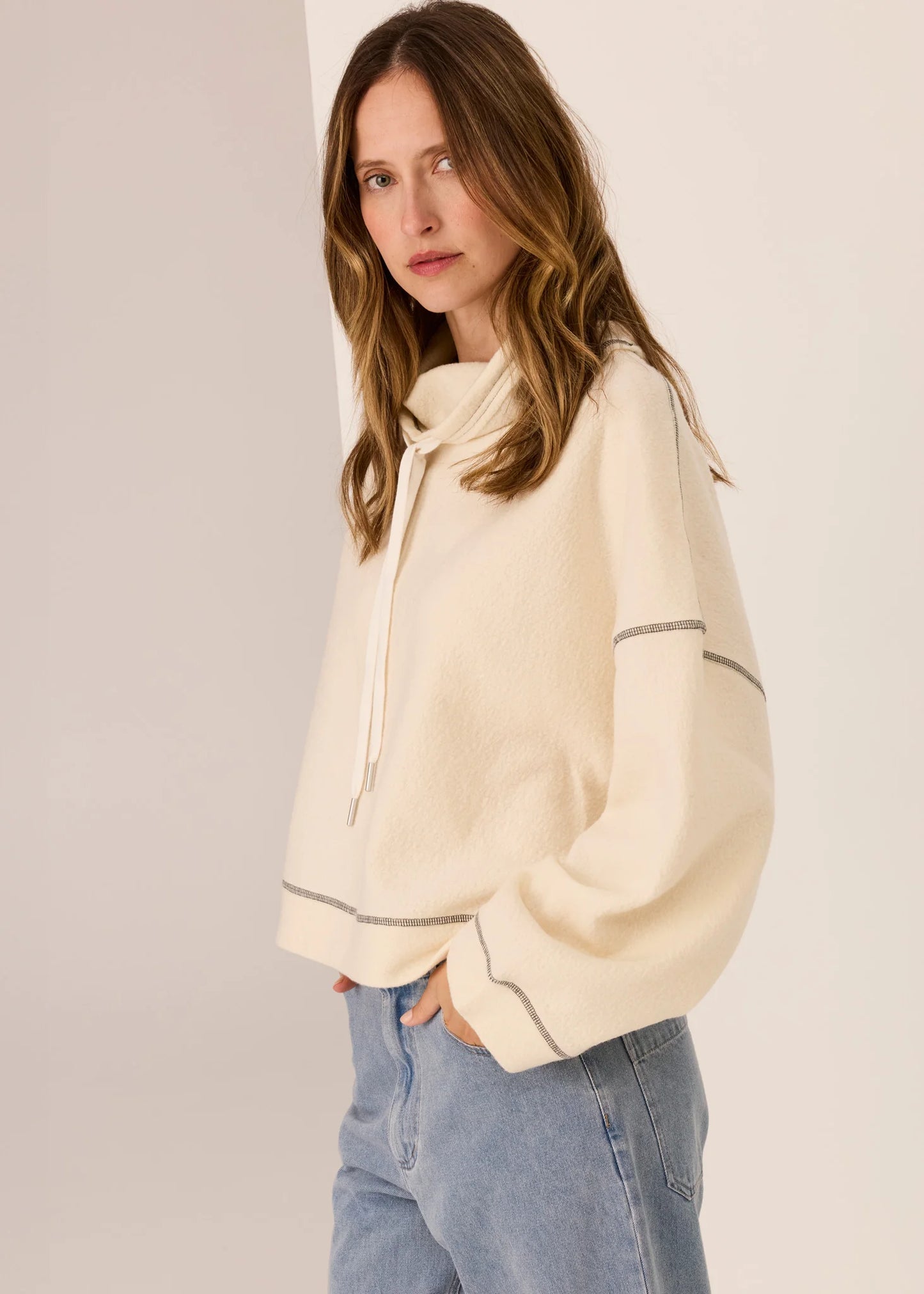 Pol Jude Drawcord Knit - Ivory/Char