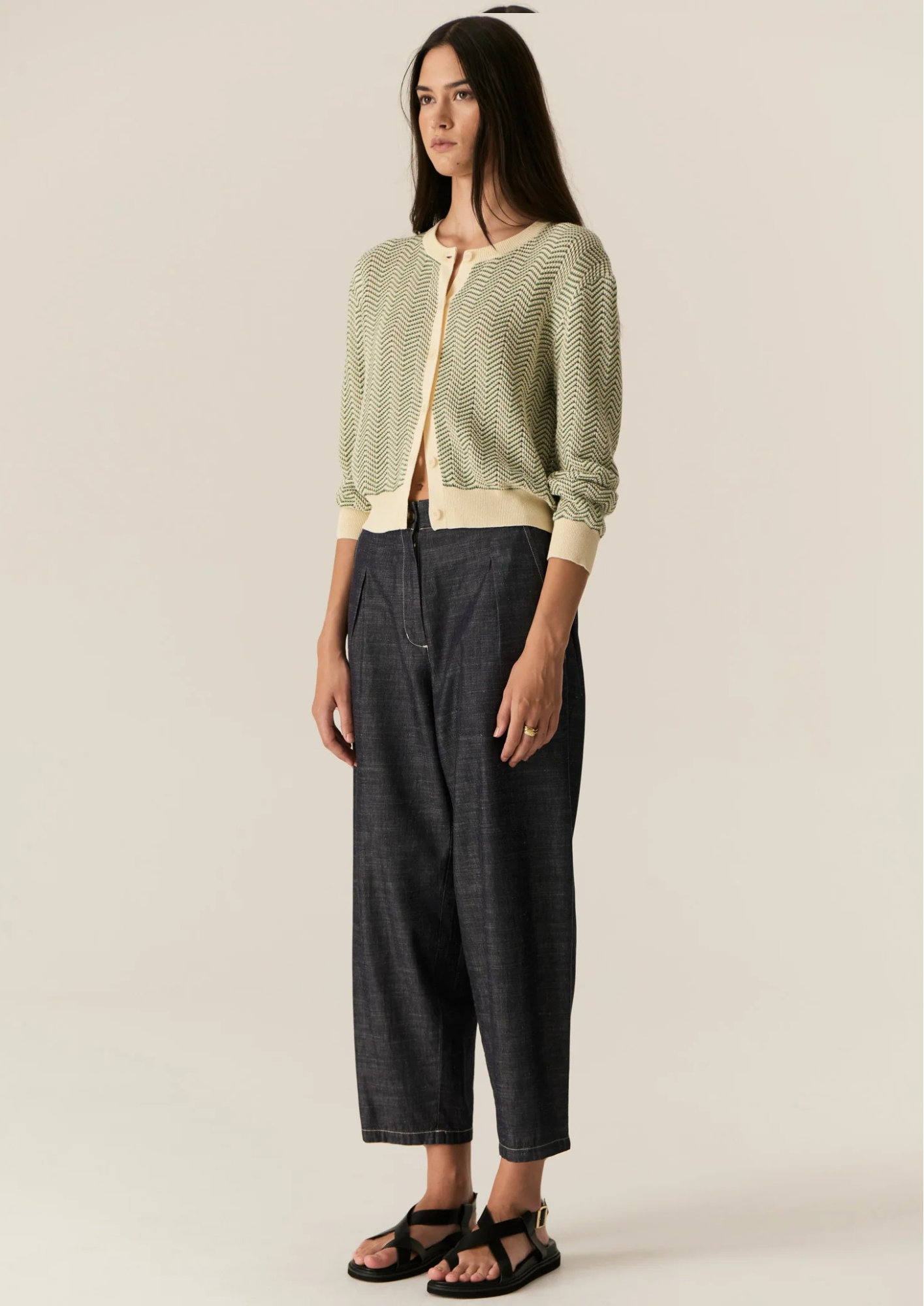 POL Jules Cardigan - Green/Ivory
