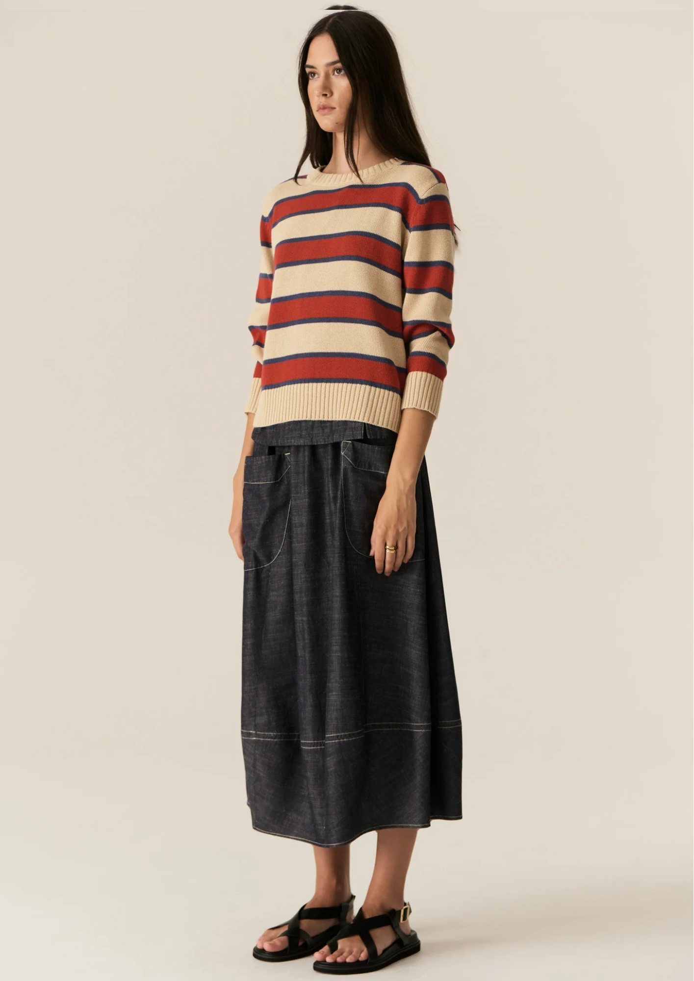 POL Jules Stripe Knit -Pebble/Red