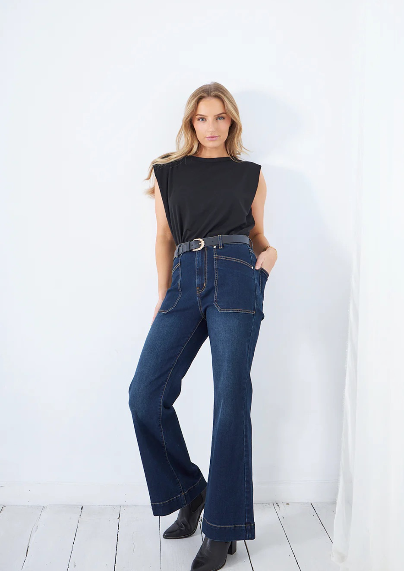 Saint Rose Jayne Wide Leg Jean Dark Indigo