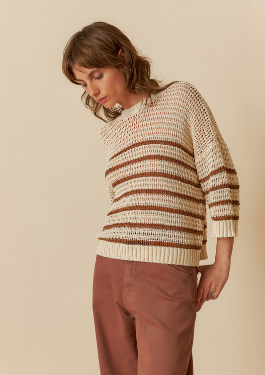 Indi & Cold Bicolor  Stripes Sweater - Chocolate