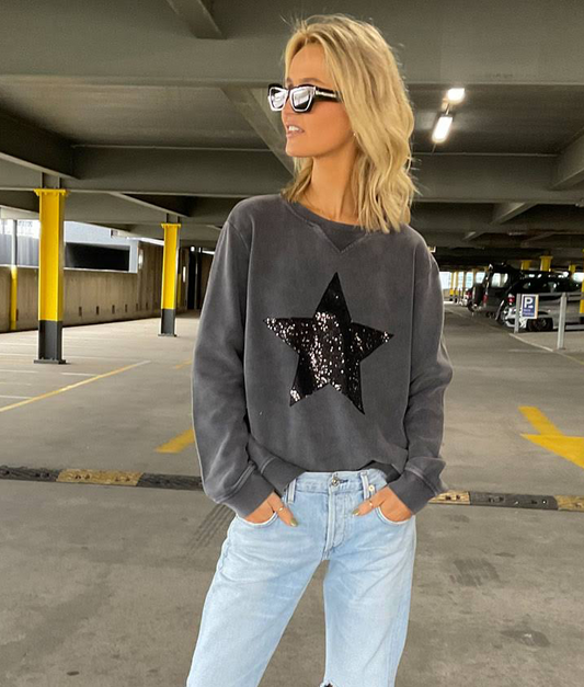 Sophie Moran Sequin Star Sweater Charcoal