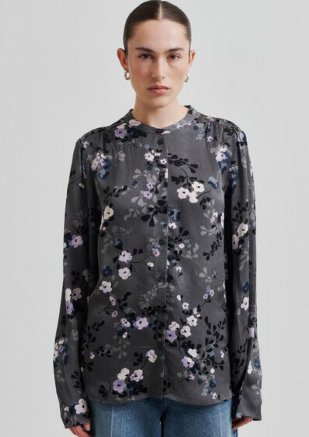 Second Female Florana dark floral print shirt - volcanic ash