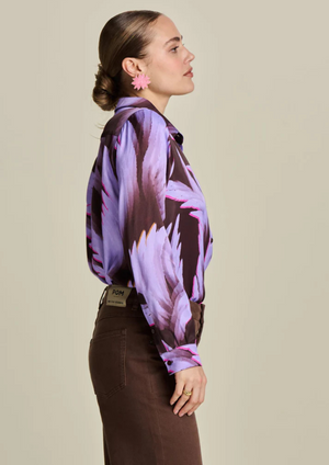 POM Blouse - Mila Satin Feathers Brown