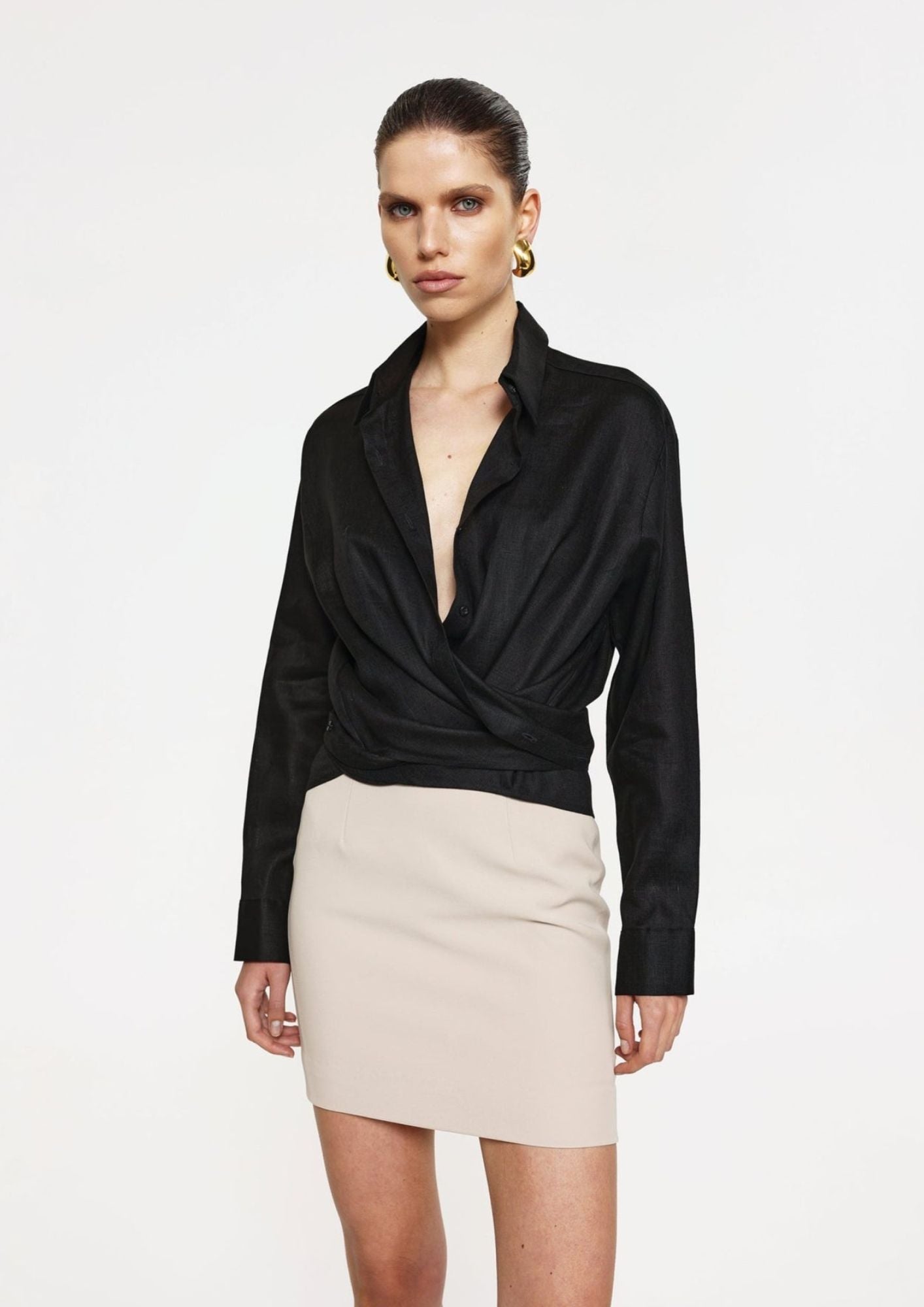 Effie Kats Linen Wrap Shirt Black