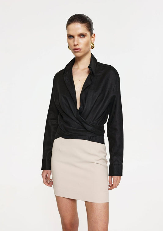 Effie Kats Linen Wrap Shirt Black