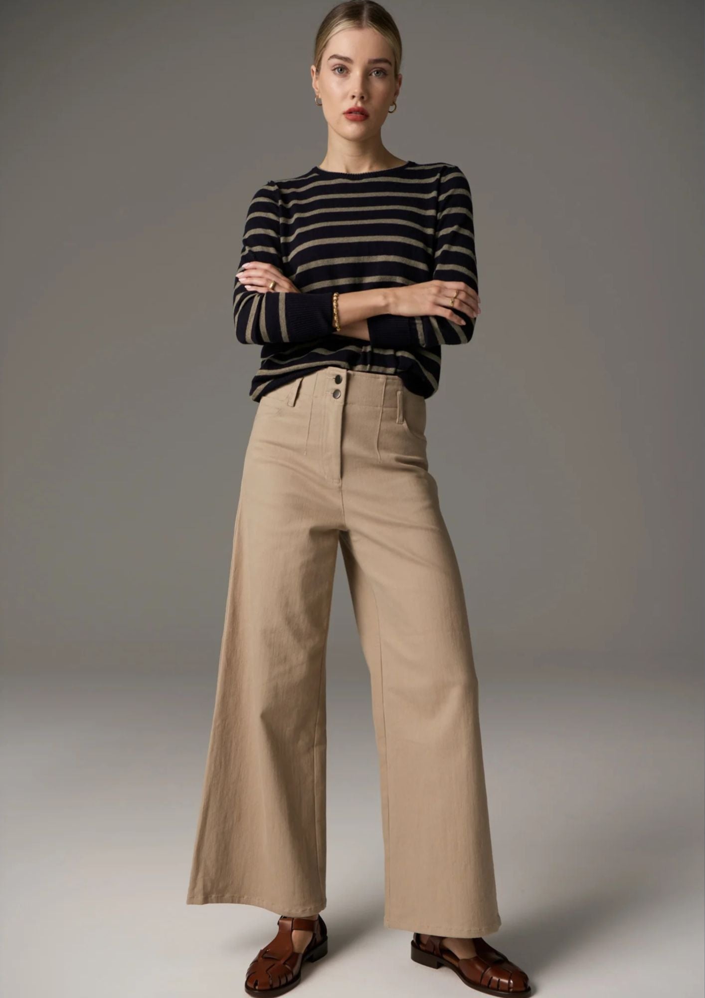 Pol Clothing Lauren Wide Leg Jean - Sand