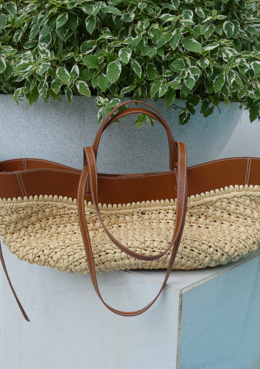 L’ora d’oro JENNY Raffia & Tan Tote Bag