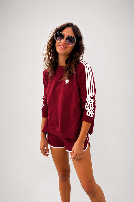 Sophie Moran Arm Stripe Sweatshirt Burgendy/White