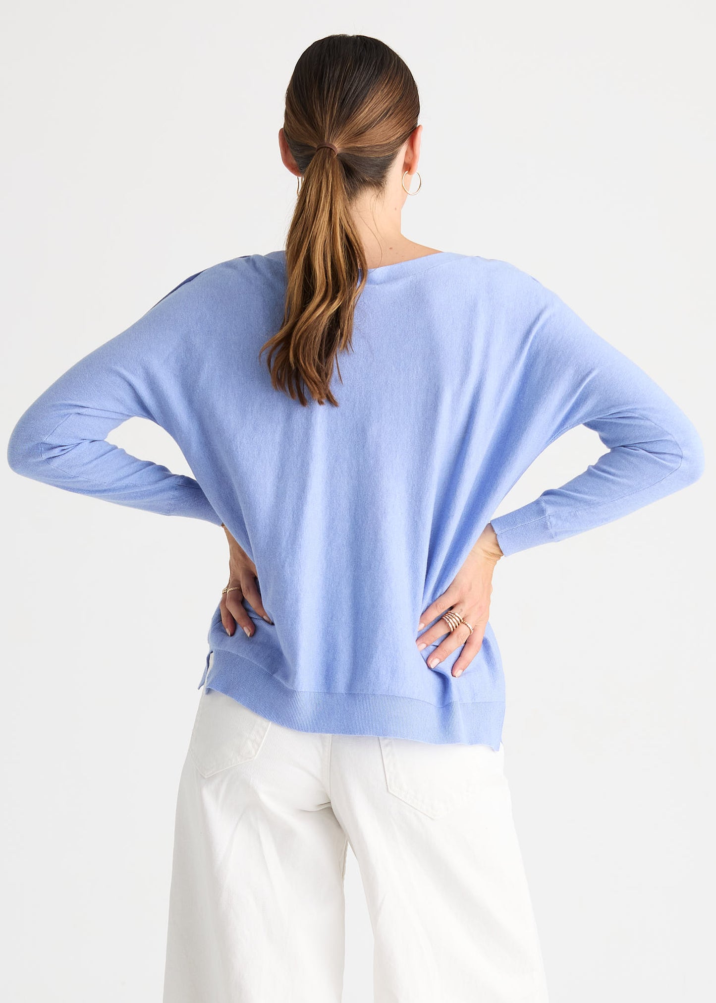 Button Boat Neck Top Bluebell