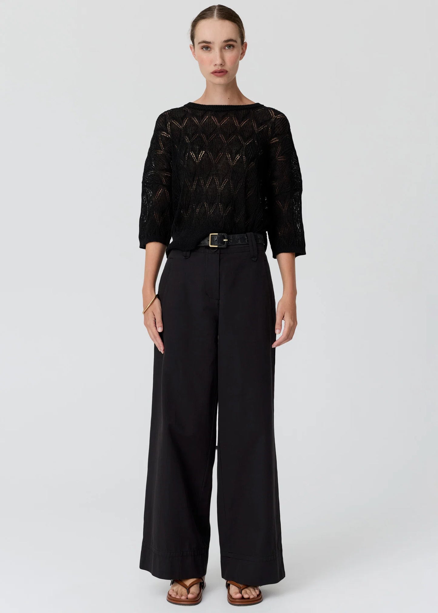 POL Rosin Pointelle Linen Tee Black