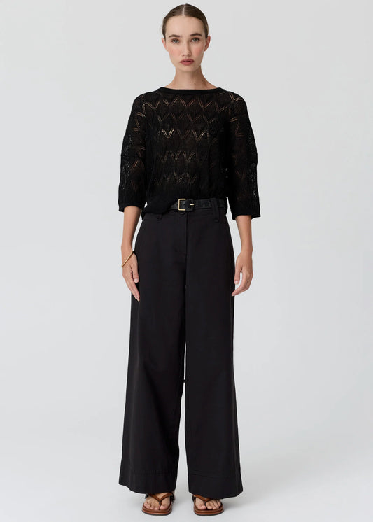 POL Rosin Pointelle Linen Tee Black
