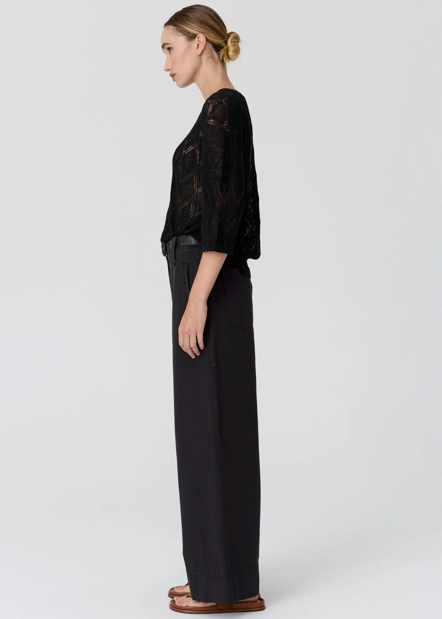 POL Rosin Pointelle Linen Tee Black