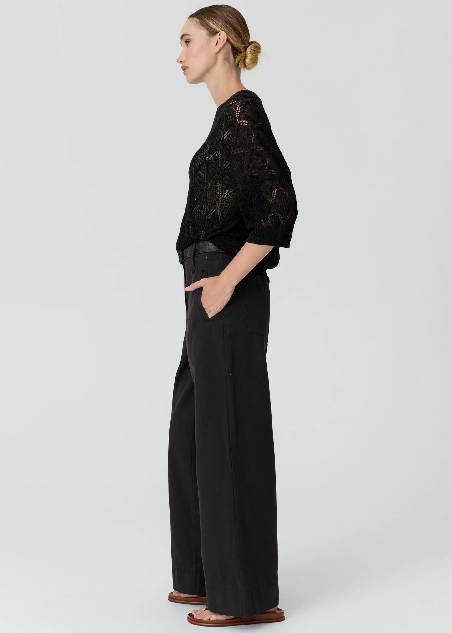 POL Rosin Pointelle Linen Tee Black