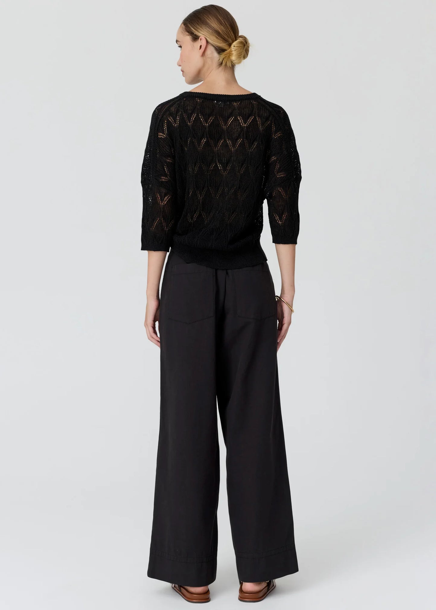 POL Rosin Pointelle Linen Tee Black