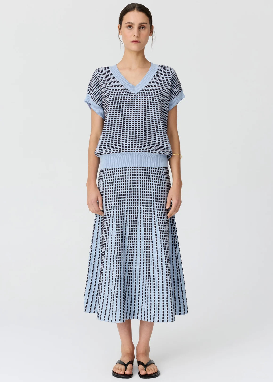 Pol Evlyn Knit Top Blue/Choc