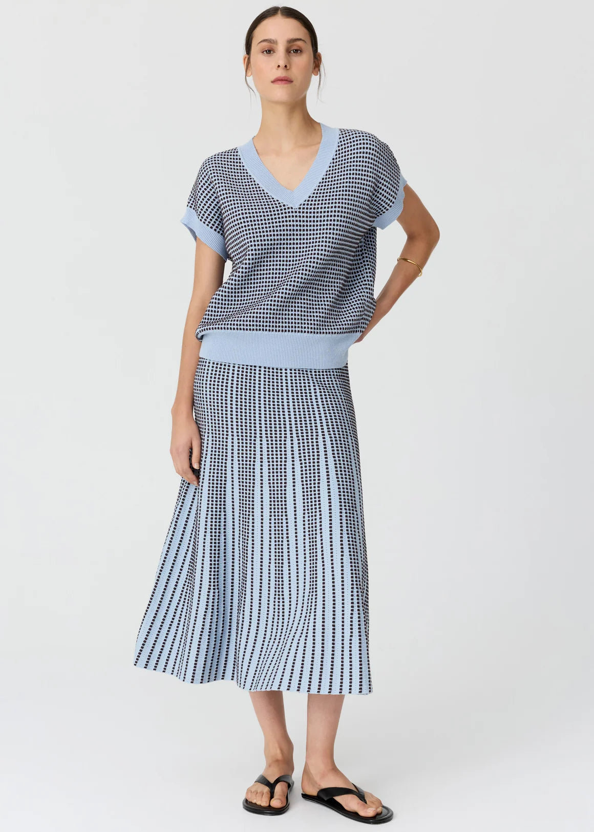 Pol Evlyn Knit Top Blue/Choc