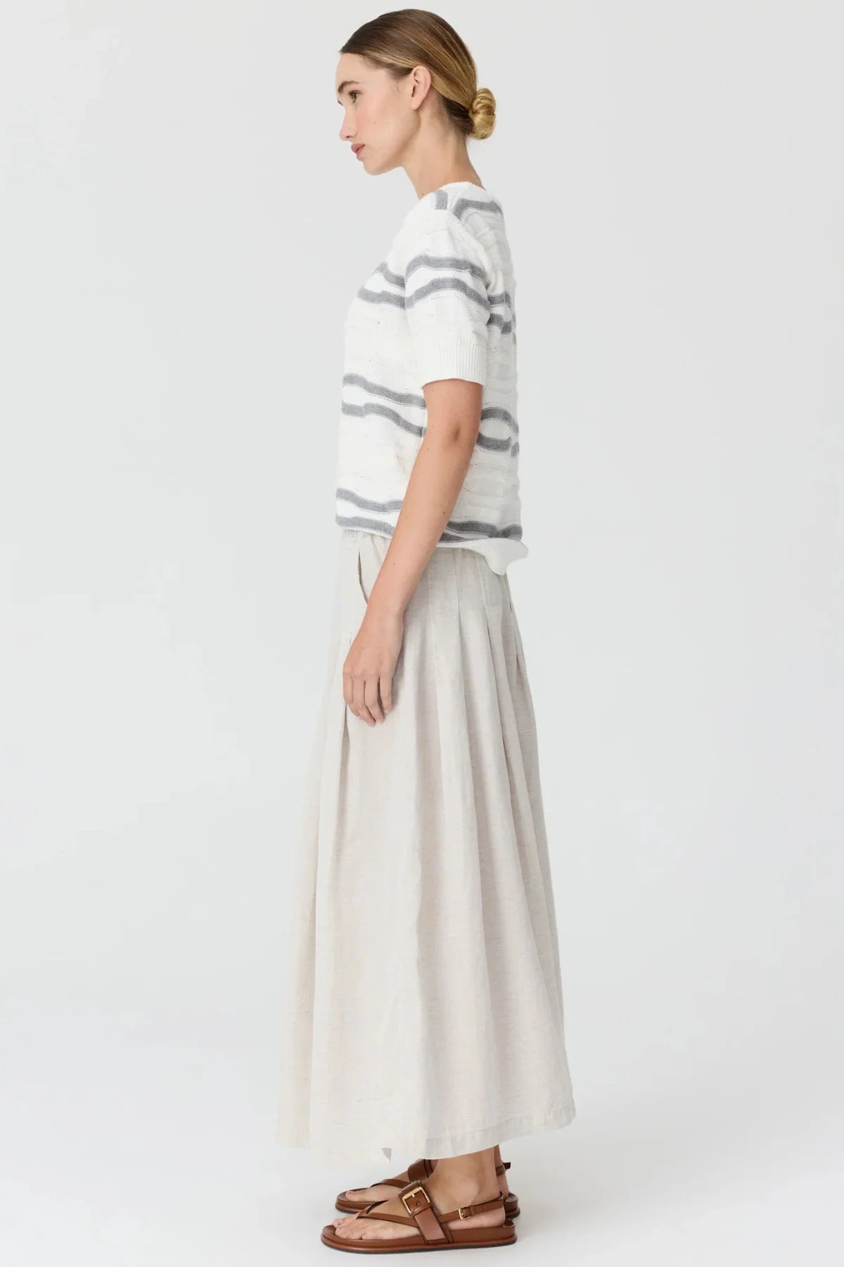 Pol Liana Tee Textured Stripe white/silver/white