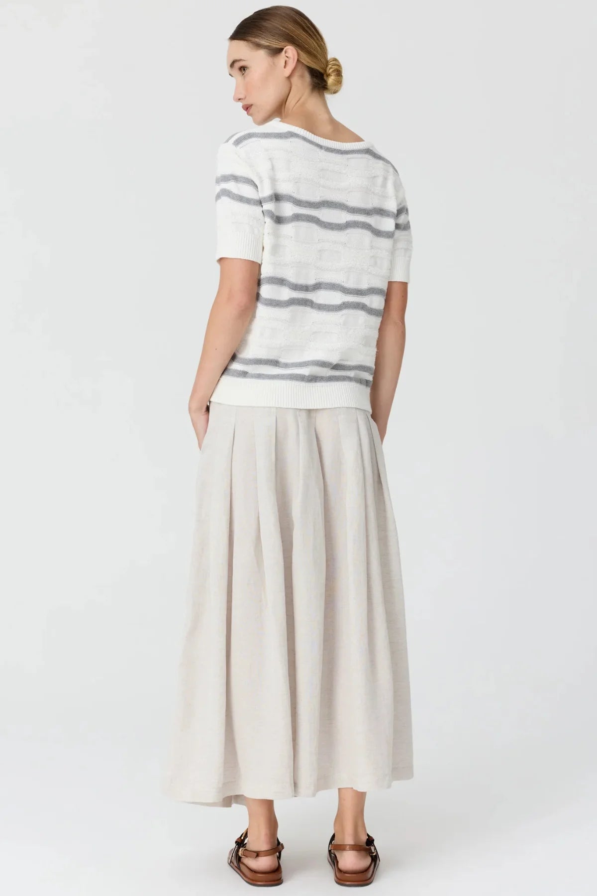 Pol Liana Tee Textured Stripe white/silver/white