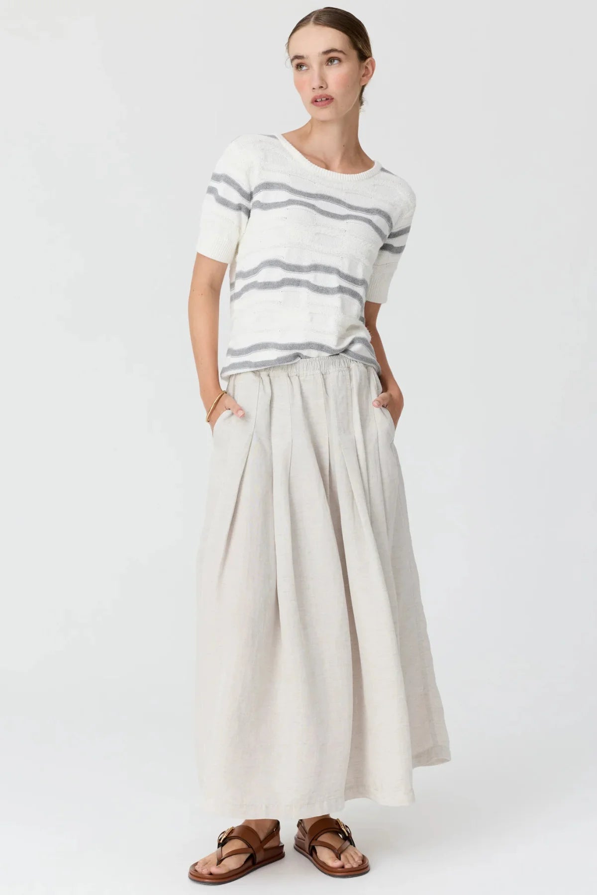Pol Liana Tee Textured Stripe white/silver/white