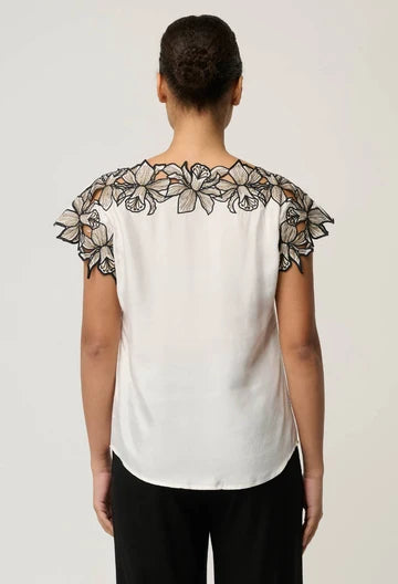 Once Was Eleanor Embroidery Detail Wide Neck Top