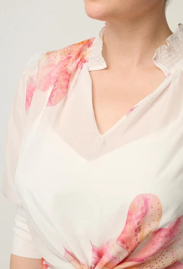 Once Was Oleander Cotton Silk Shirred Blouse