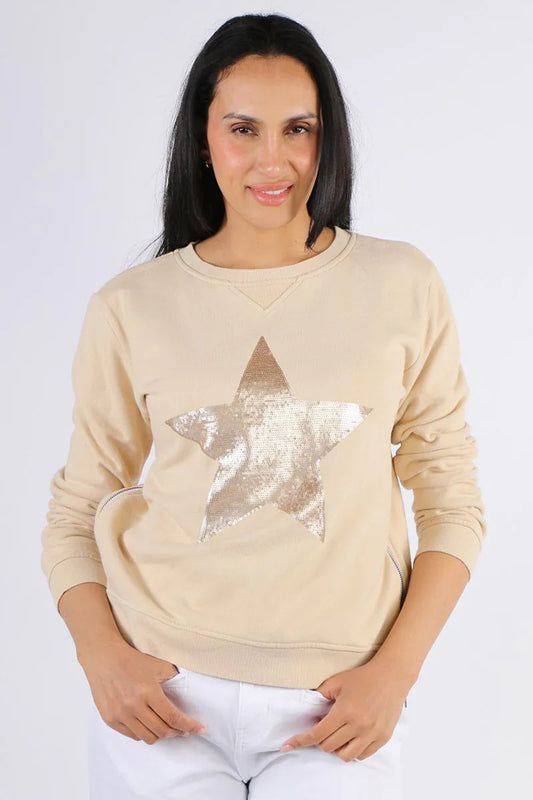 Sophie Moran Sequin Star Sweatshirt -Beige